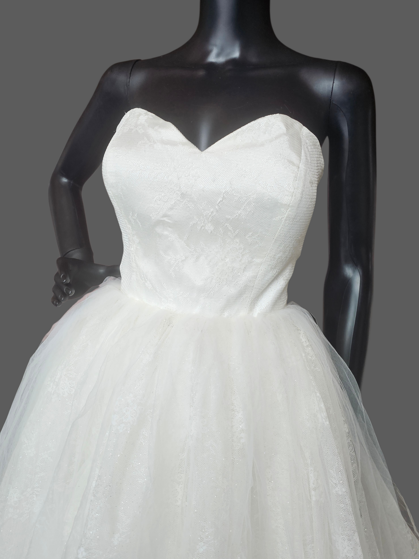 Ivory Lace Sparkle Strapless Sweetheart Wedding Ballgown - Di La Sena