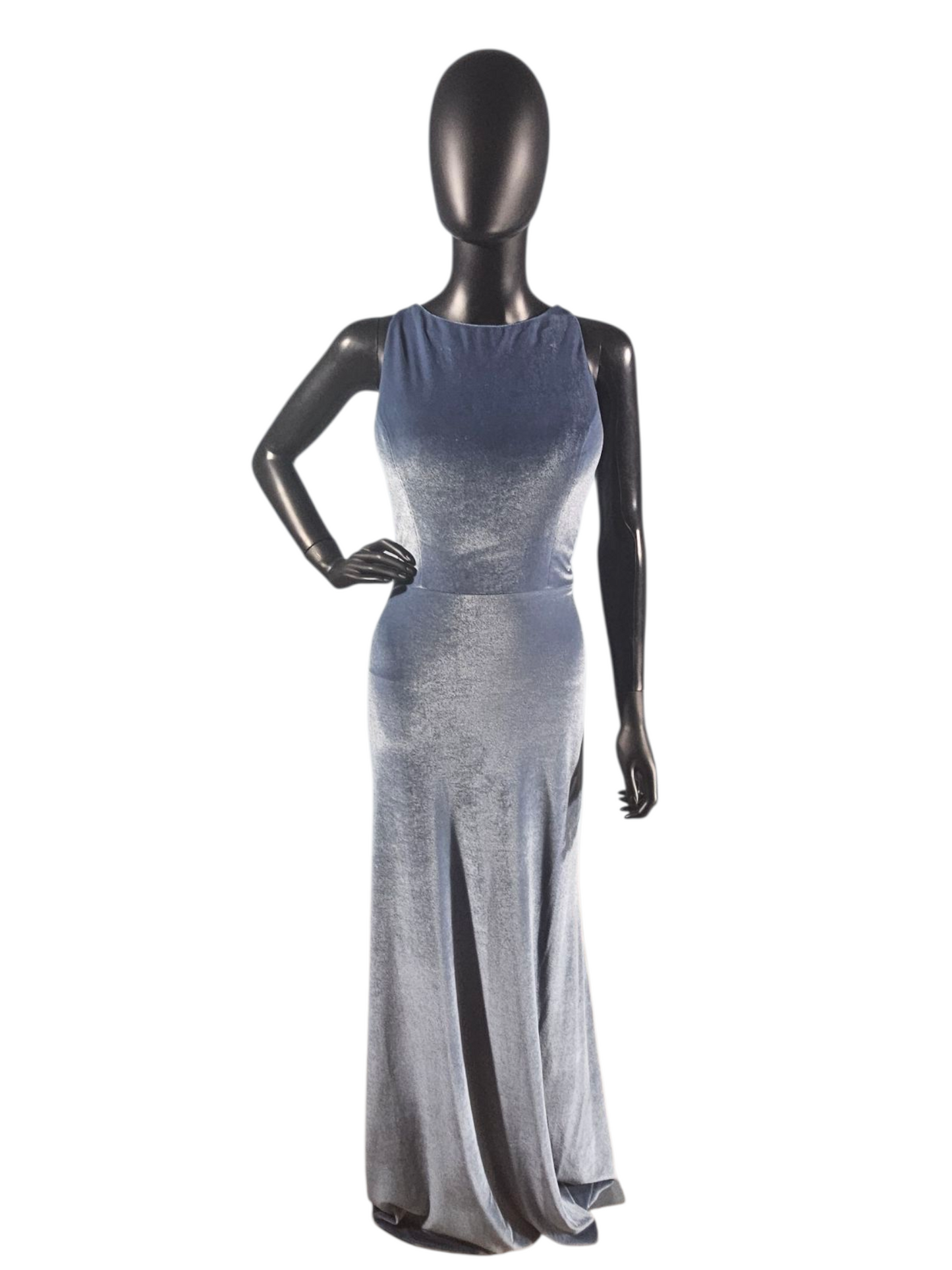 Slate Stretch Velvet Multi-Strap Maxi Formal Dress - Mori Lee