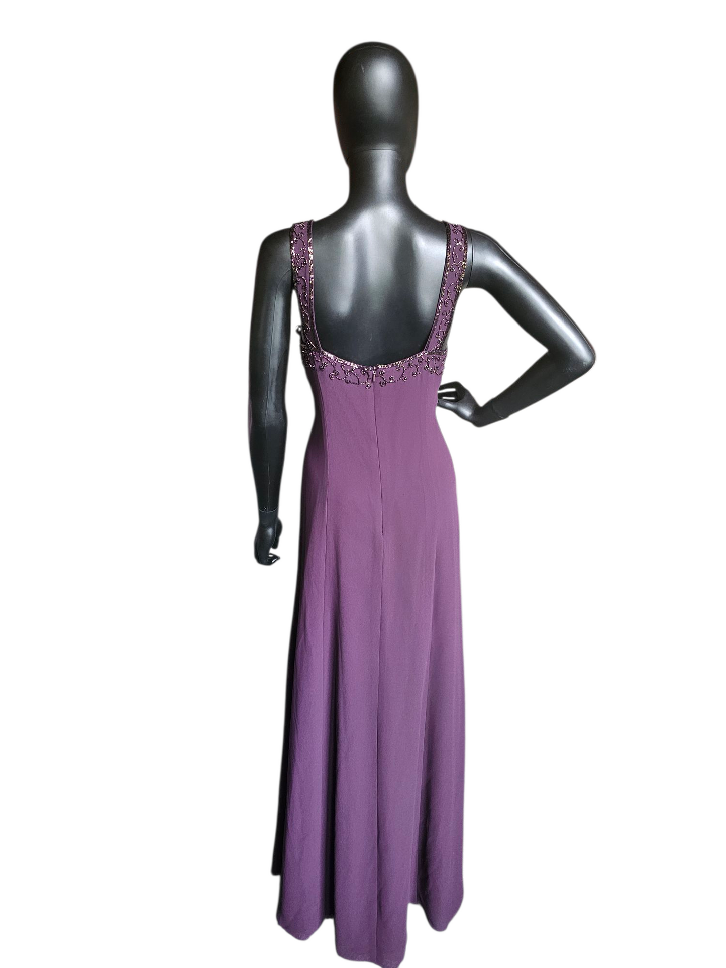 Aubergine Chiffon Beaded Maxi Formal Dress W/Jacket - Cameron Blake