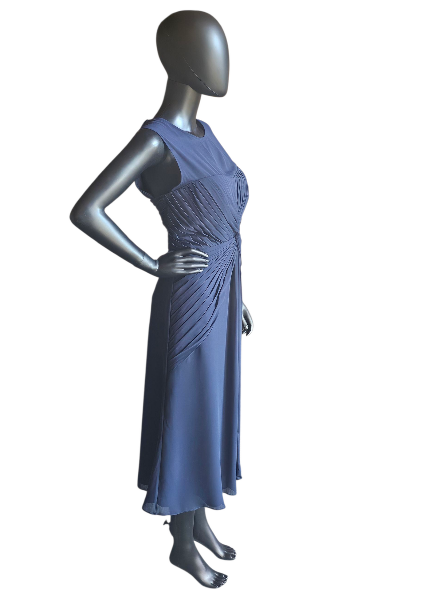 Navy Illusion Front Twist Chiffon Formal Cocktail Dress - Bill Levkoff