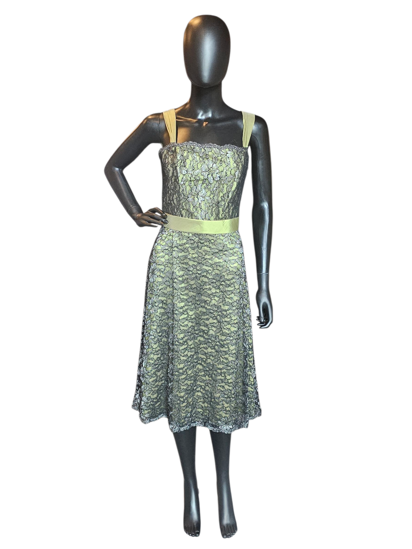 Apple Green/Black Lace A-Line Cocktail Dress - Alexia