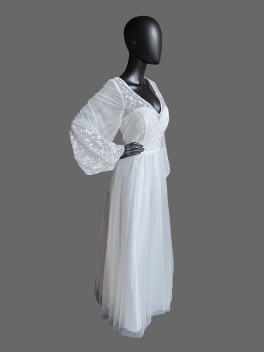 Ivory Boho Long Sleeve Casual Wedding Dress (No Train) - Ever Pretty