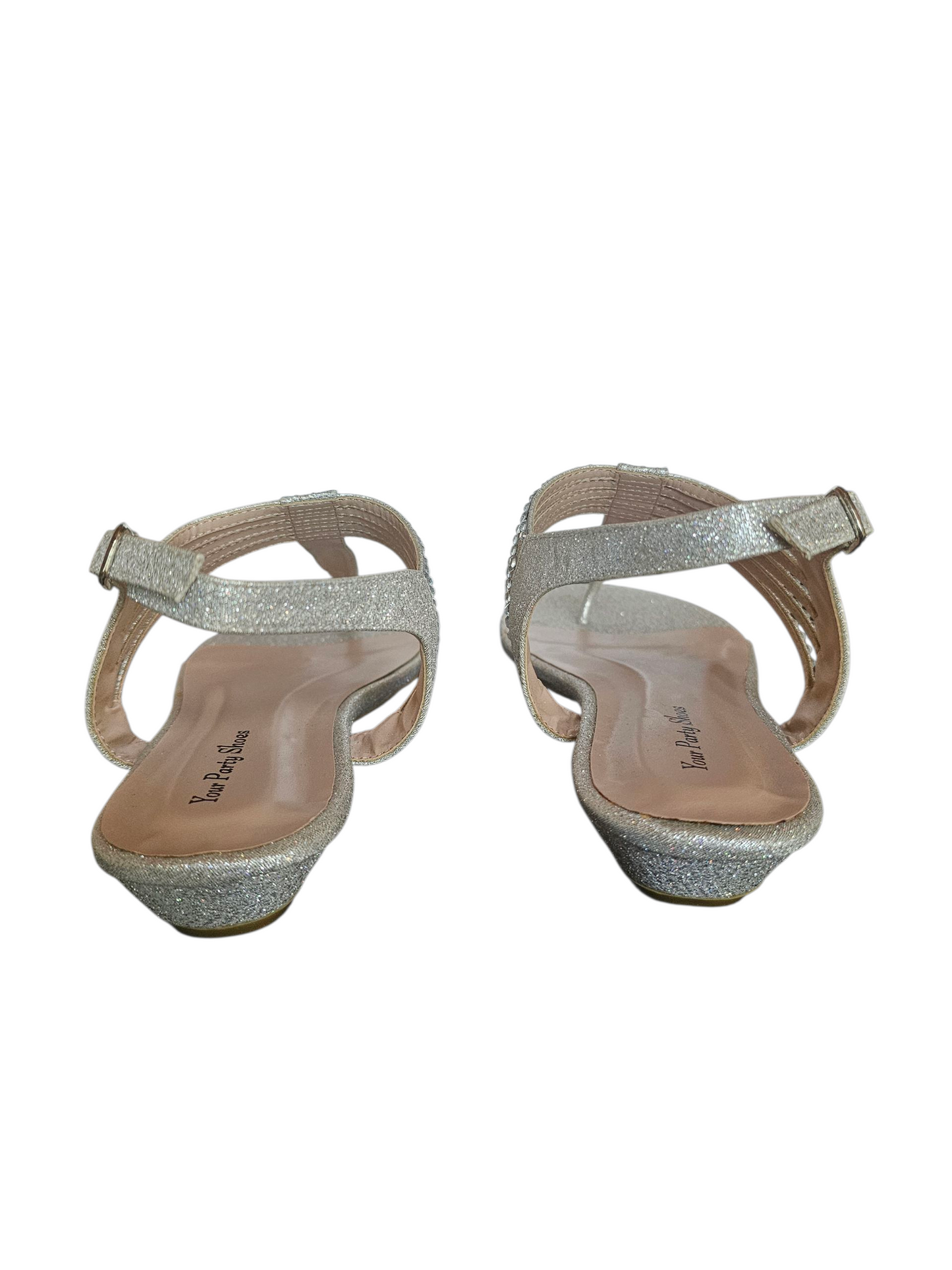Silver Sparkle Mini-Wedge T-Strap Sandal