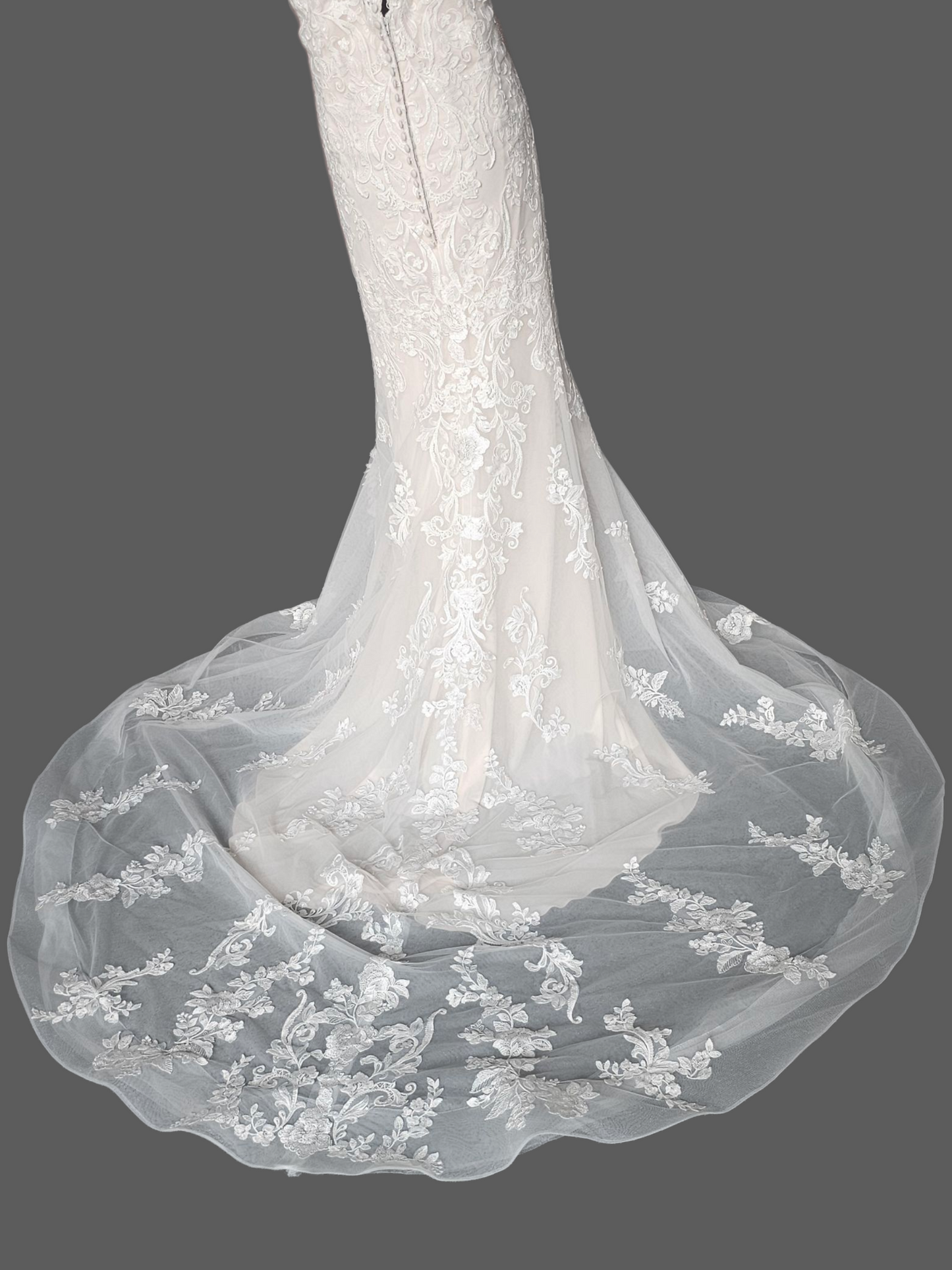 Ivory/Champagne Lace Off Shoulder/Portrait Collar Wedding Gown - Mori Lee