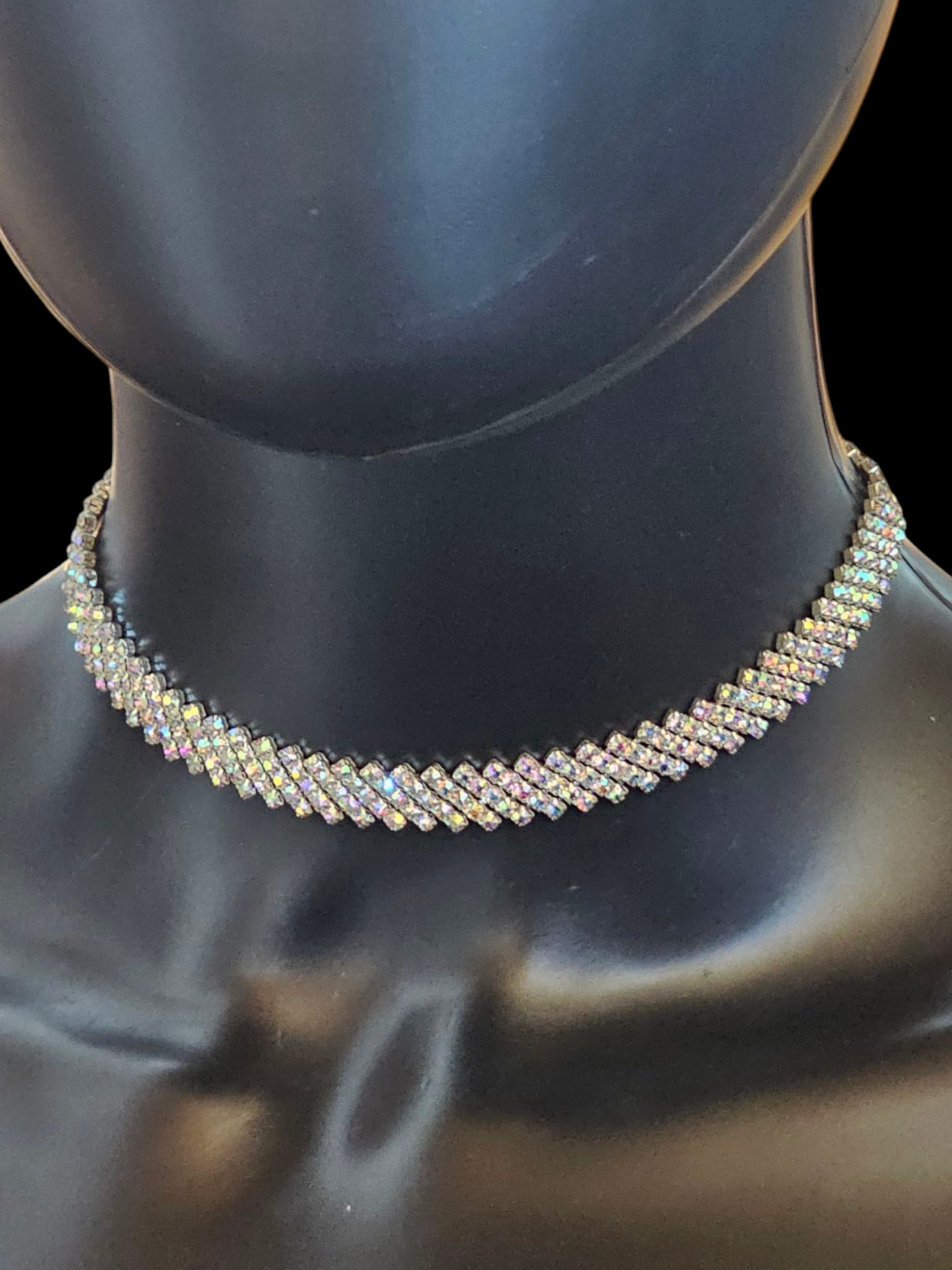 Iridescent Rhinestone Choker Necklace