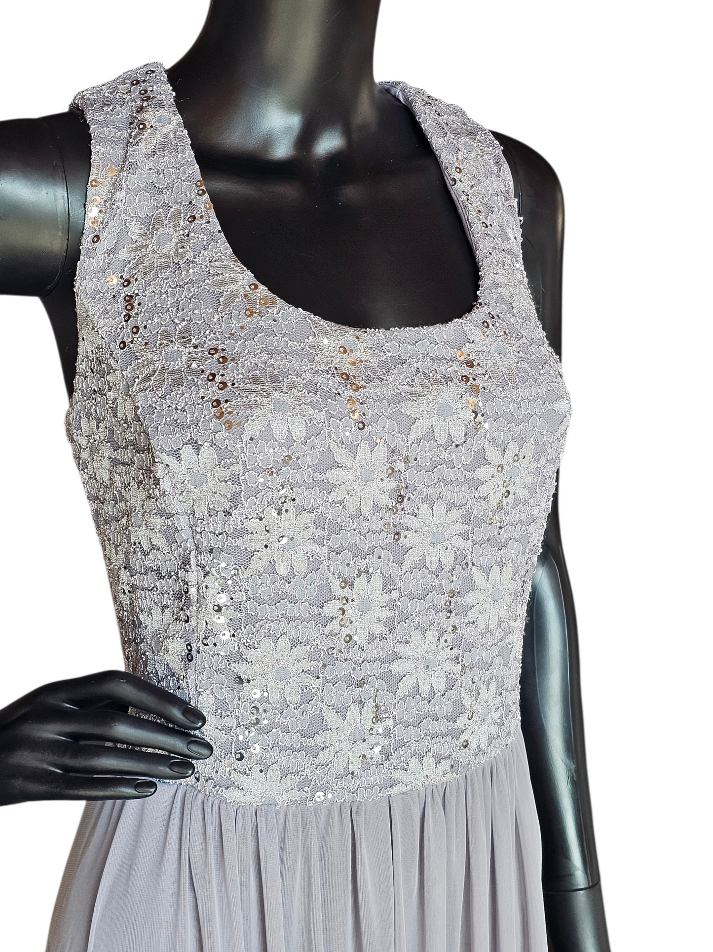 Silver/Grey Lace 3/4 Sleeve Jacket Formal Dress - R + M Richards