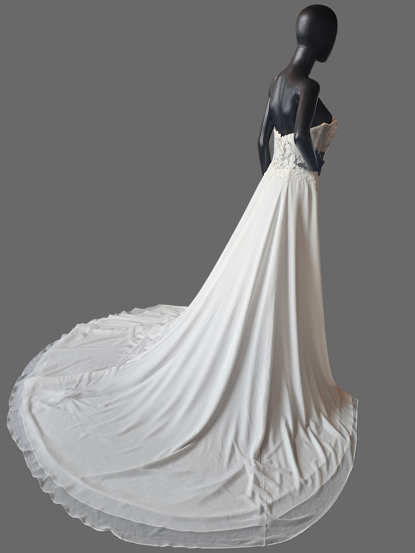 Ivory Silky Chiffon/Stretch Crepe Sweetheart Illusion Wedding Gown - Beloved