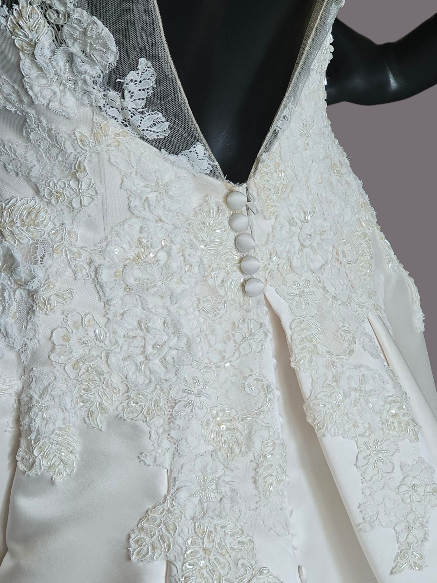 Champagne Satin Lace Illusion Plunge Bodice Open Back - Beloved