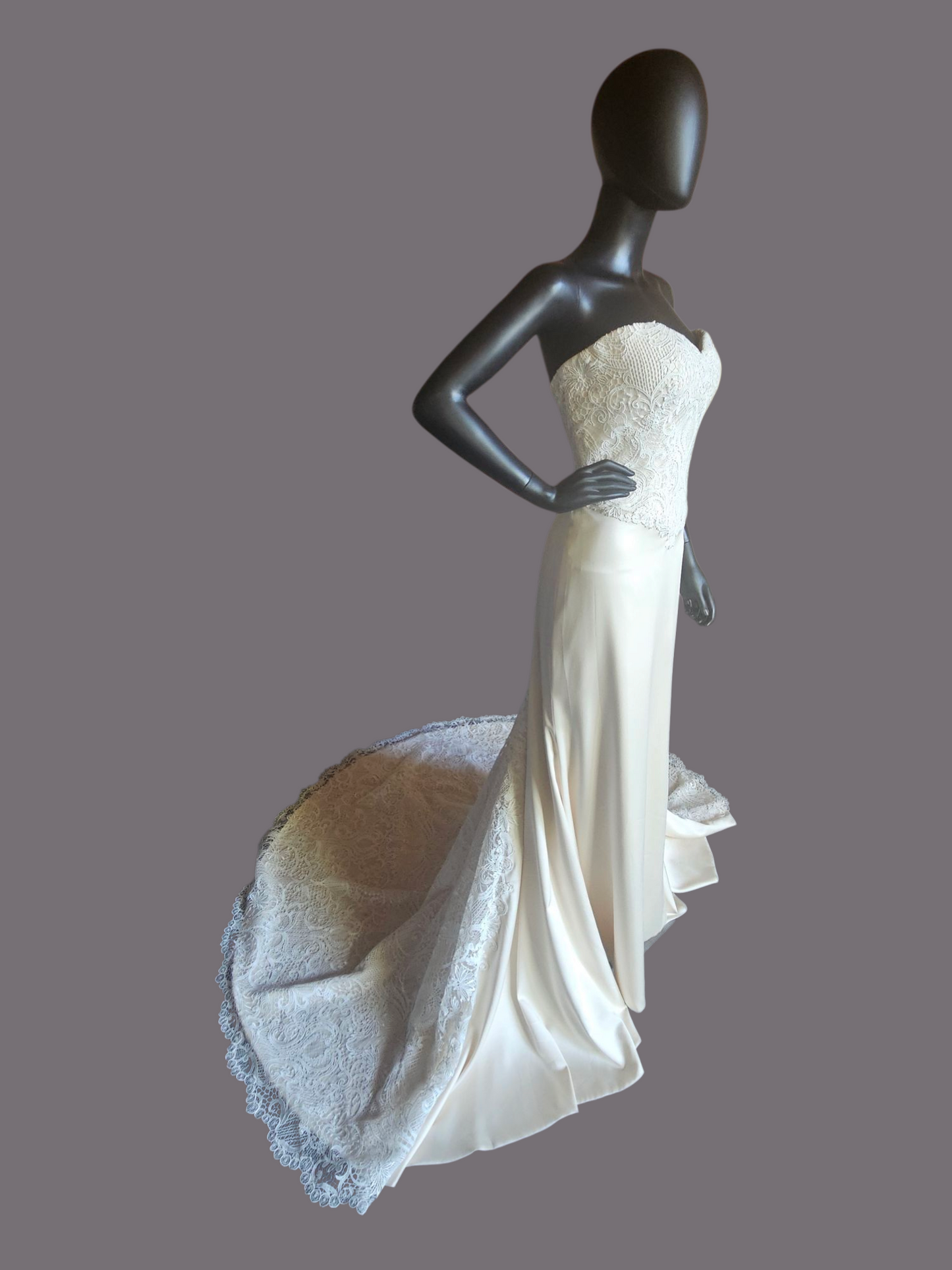 Champagne Silky Satin/Ivory Lace Wedding Gown - Beloved