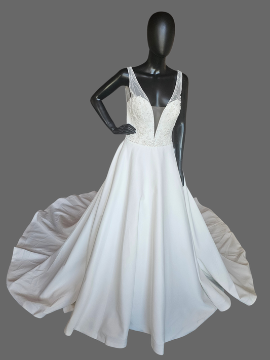 Pearl Plunge V-Neck Aline Wedding Gown - Justin Alexander
