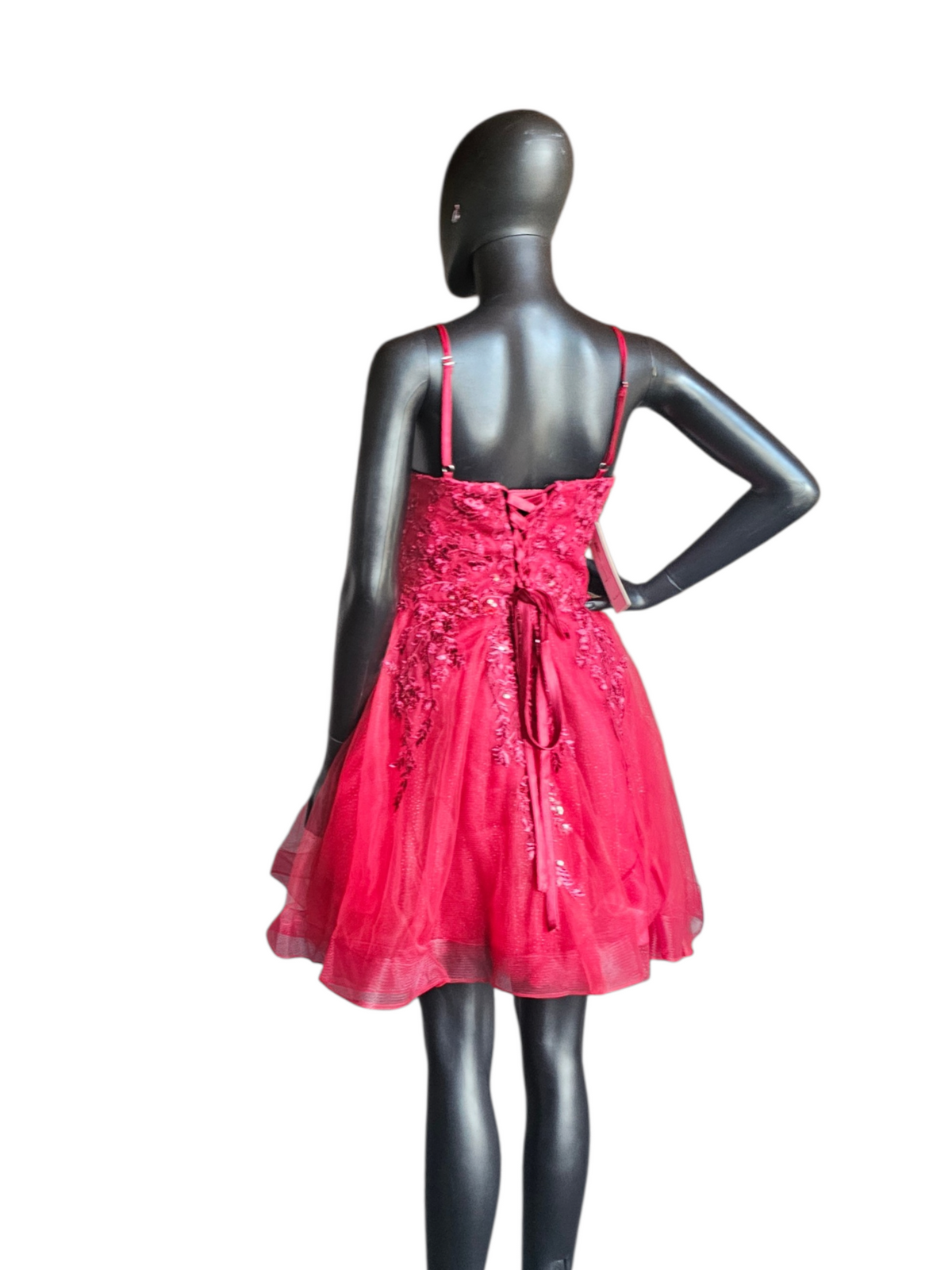 Red Lace Sequin Babydoll Corset Homecoming Dress