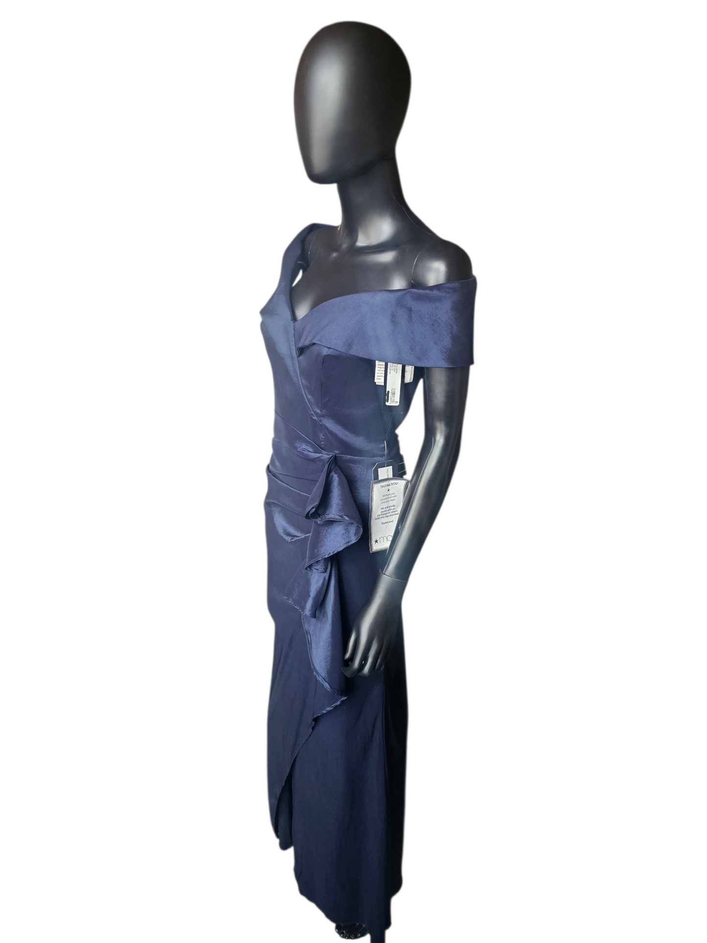 Navy Taffeta Off Shoulder Formal Dress Petite - Xscape