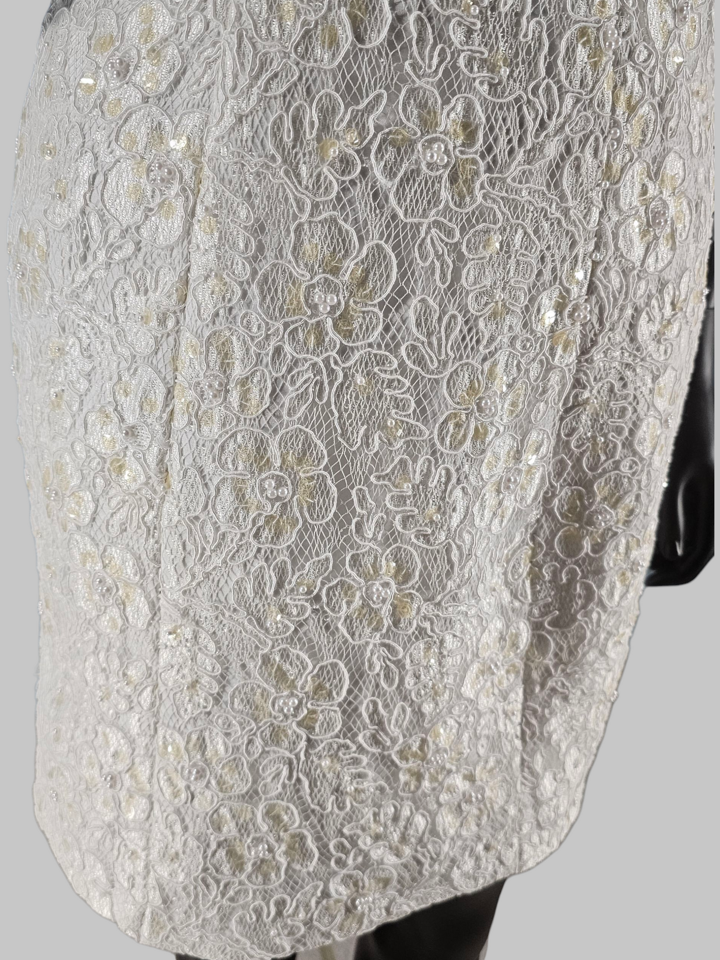 Short White Embellished Lace Wedding Gown