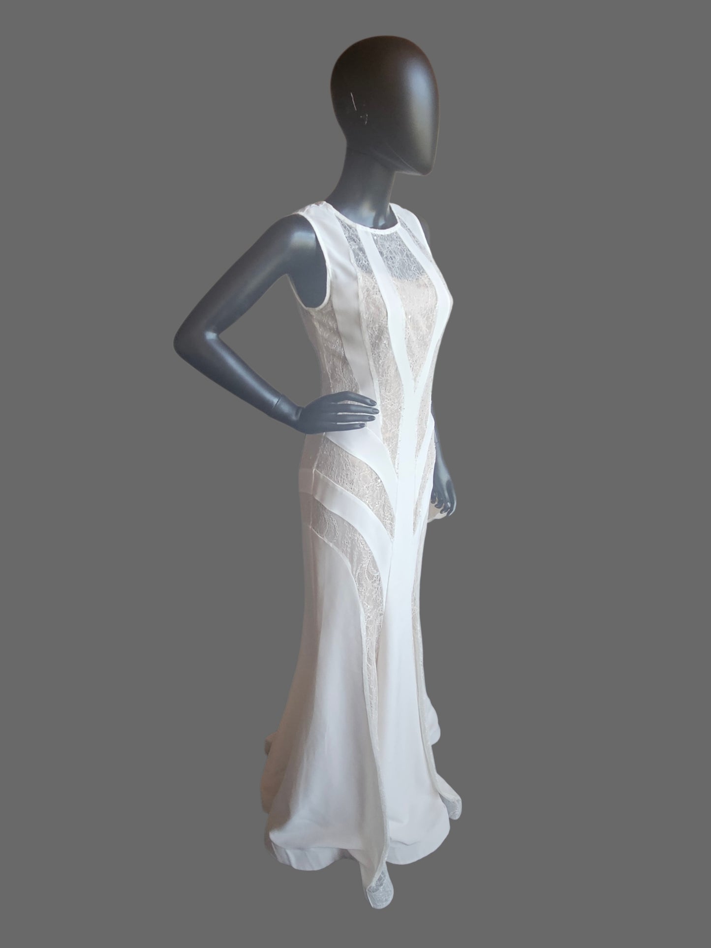 Ivory/Nude Lace Cutout Fit/Flare Bridal Dress - MacDuggal