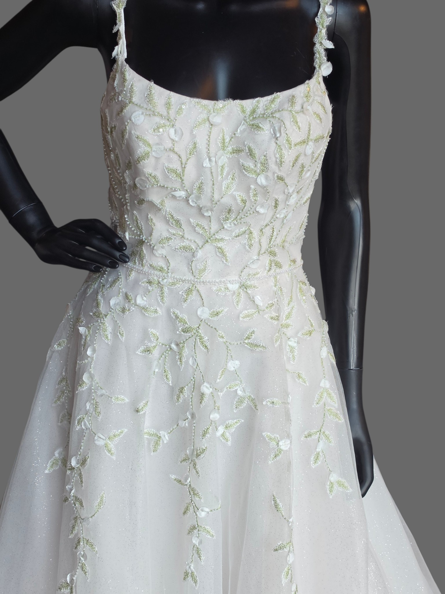 Ivory/Green Floral Sparkle A-Line Wedding Gown - Maggie Sottero