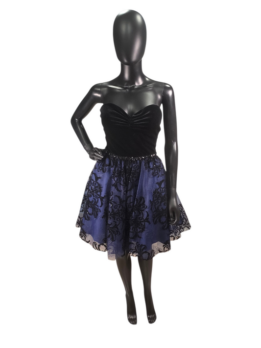 Black/Royal Blue A-Line Strapless Sweetheart Mini Homecoming/Formal Dress- Mori Lee