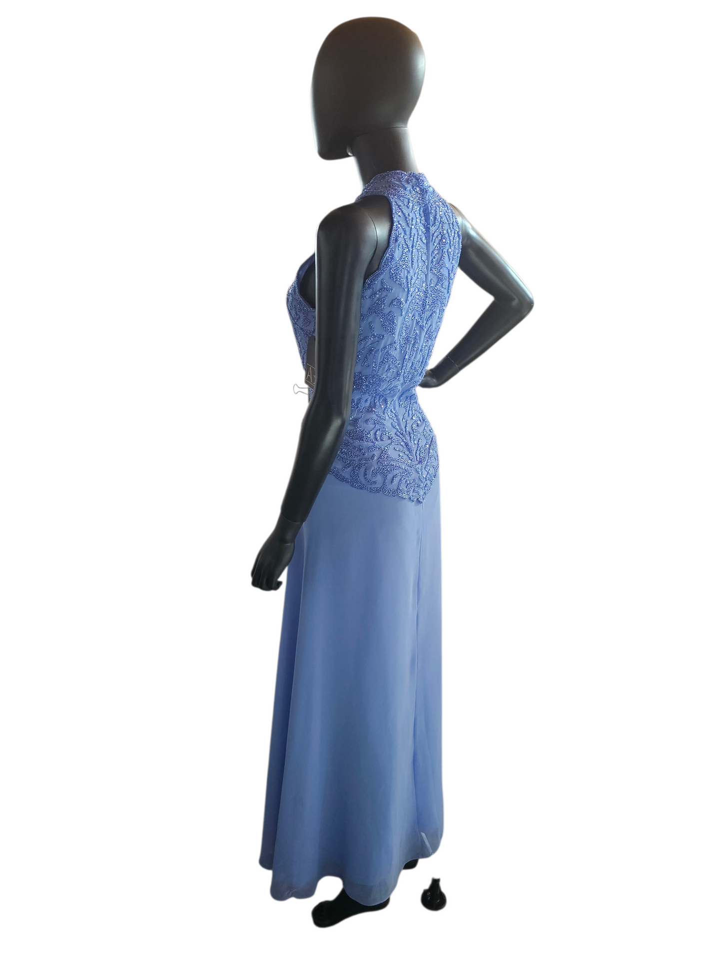 Periwinkle Beaded Halter Formal Dress - JKARA New York - NWT