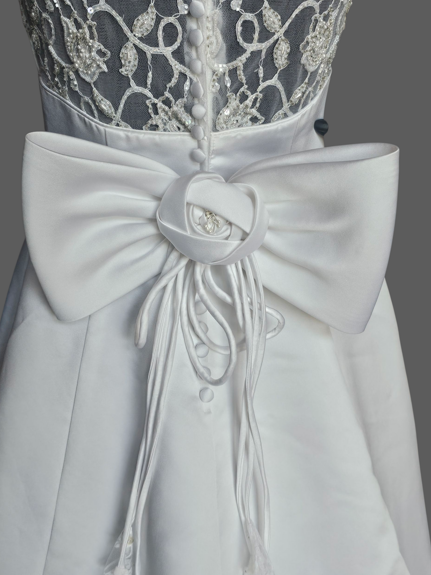 Vintage Halter Illusion Tulip Beaded Hem White Satin Wedding Dress - Venus