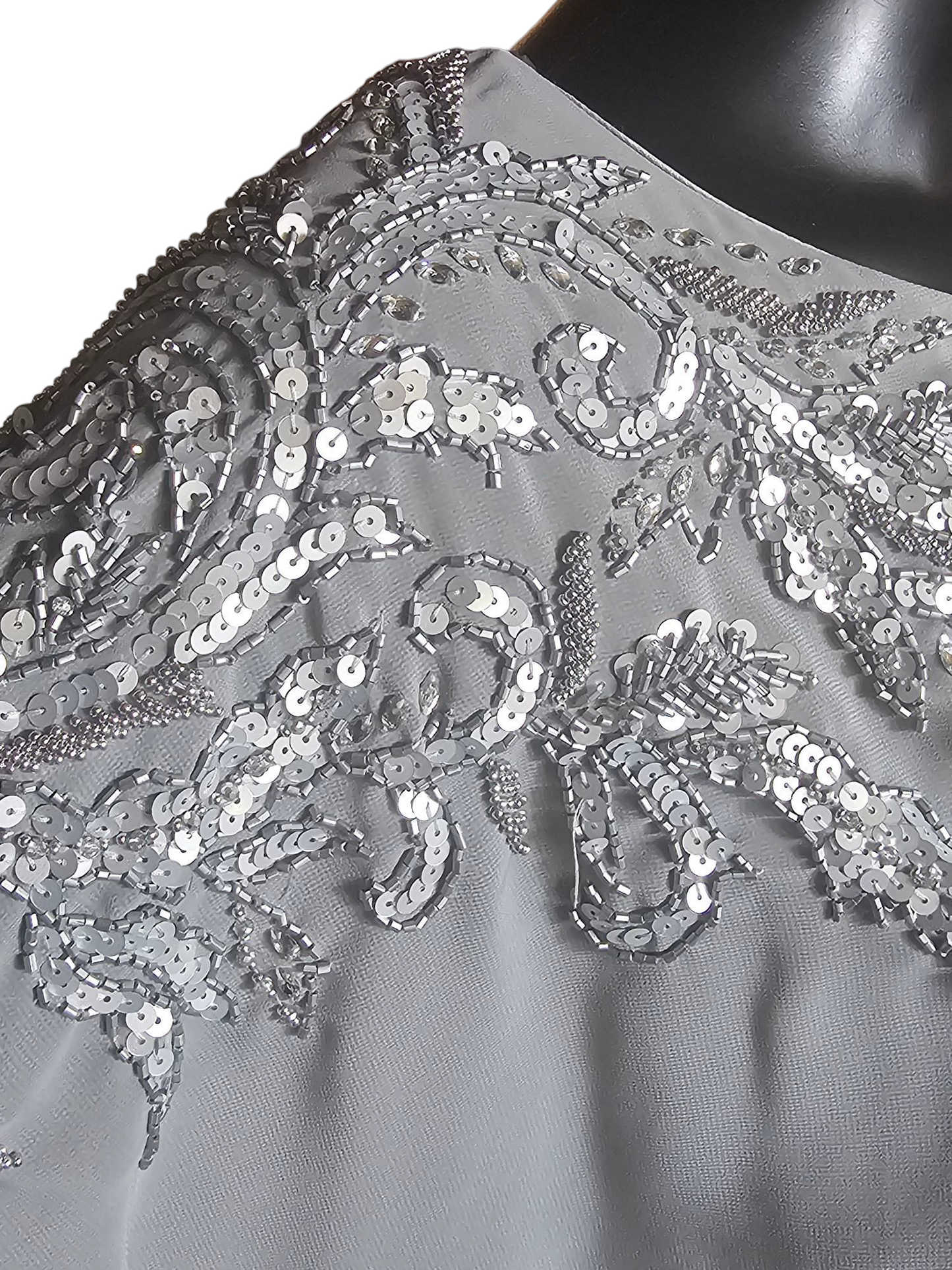 Silver Chiffon 2-Piece Formal Pantsuit - Madeline Gardner NY