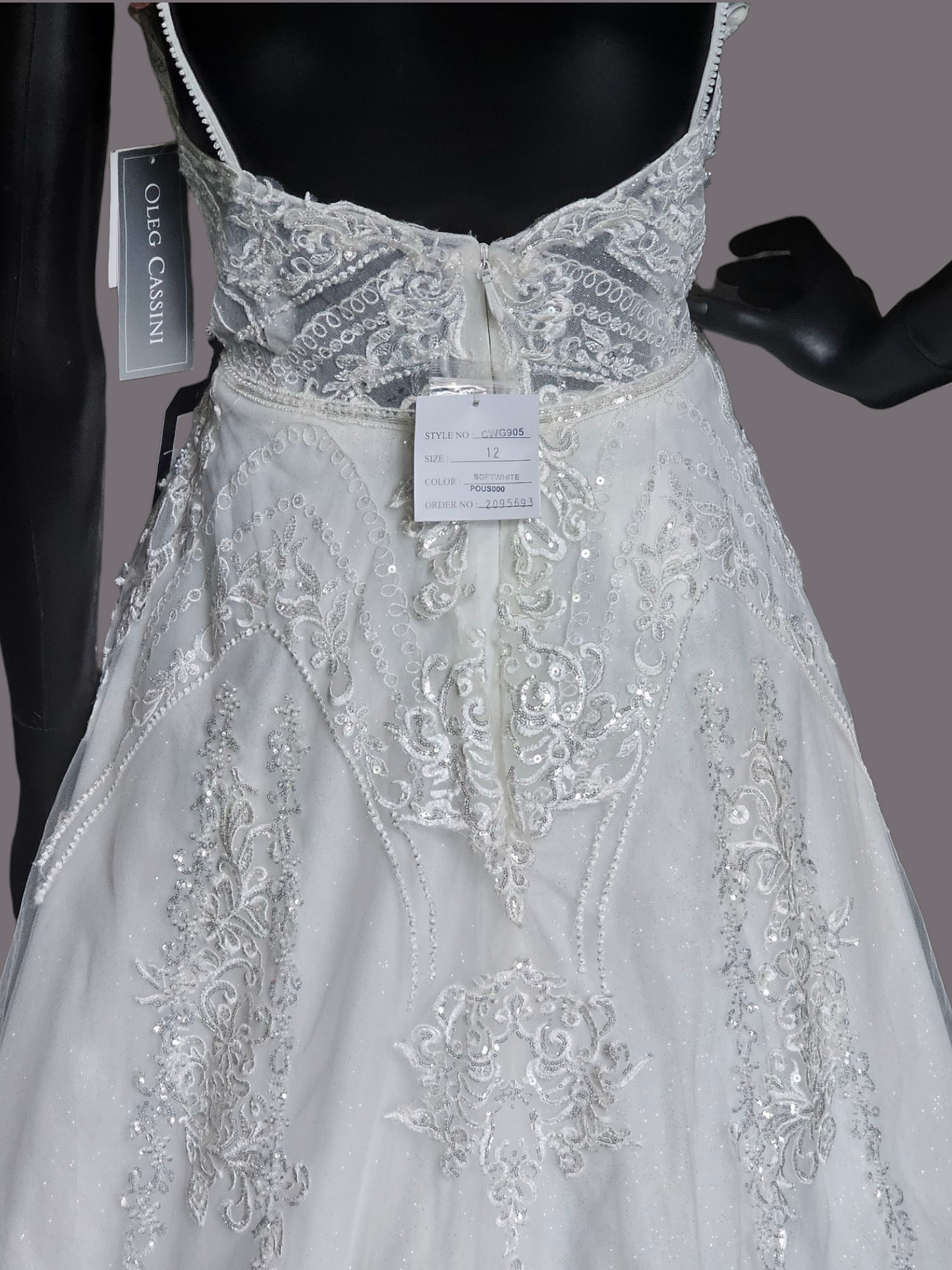 Sparkle A-Line Plunge Spaghetti Strap Wedding Gown - Oleg Cassini