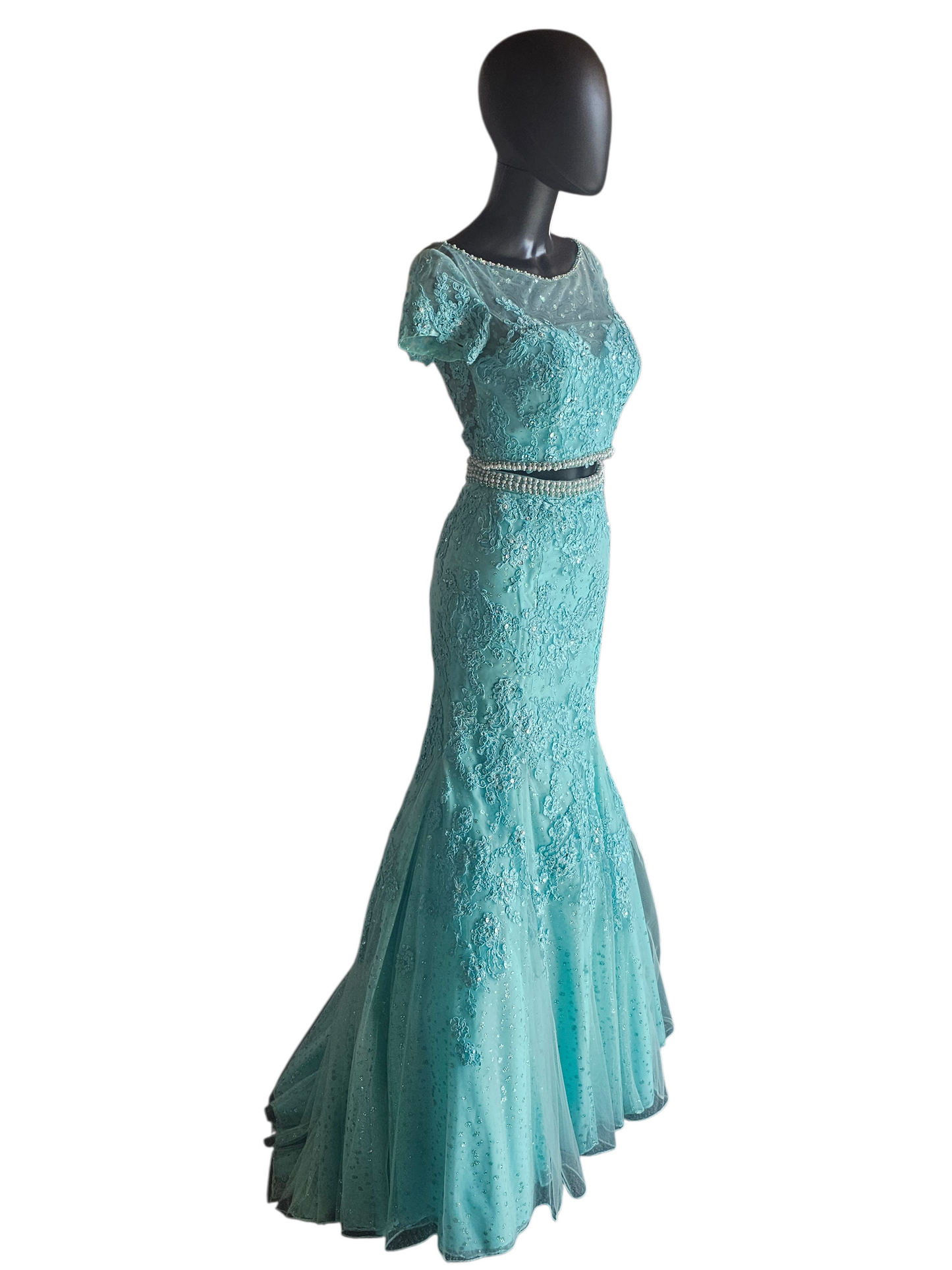 2 Piece Turquoise Fit/Flare Prom/Party Dress - Mori Lee