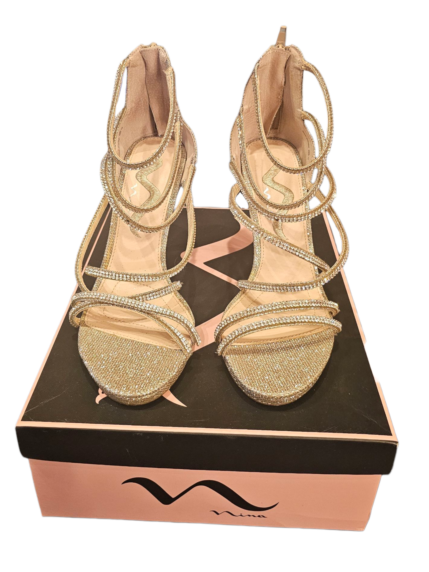 Nude/Gold Sparkle Stiletto Sandal - Nina
