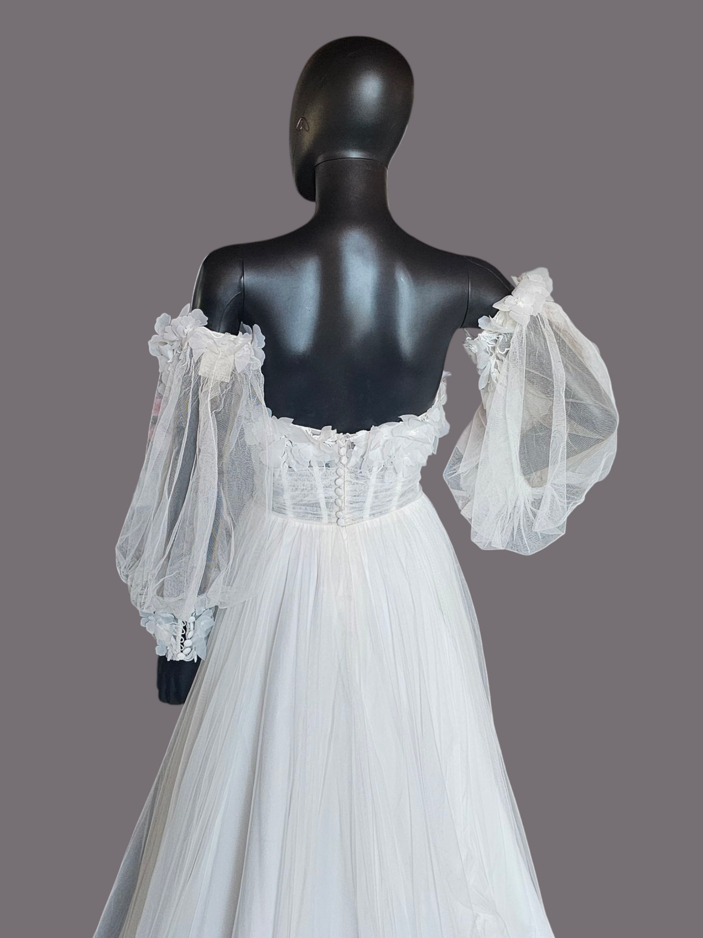 Ivory/Latte Floral Full Tulle Wedding Gown - Sincerity