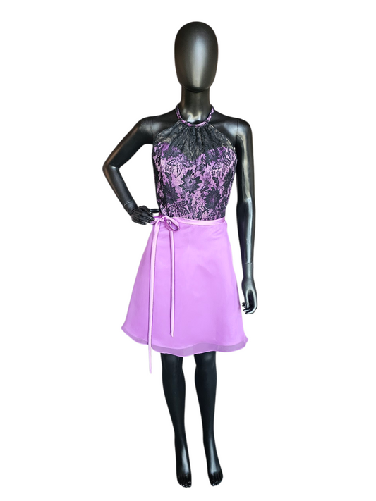 Purple/Black Lace Halter Party/Cocktail Dress - Da Vinci
