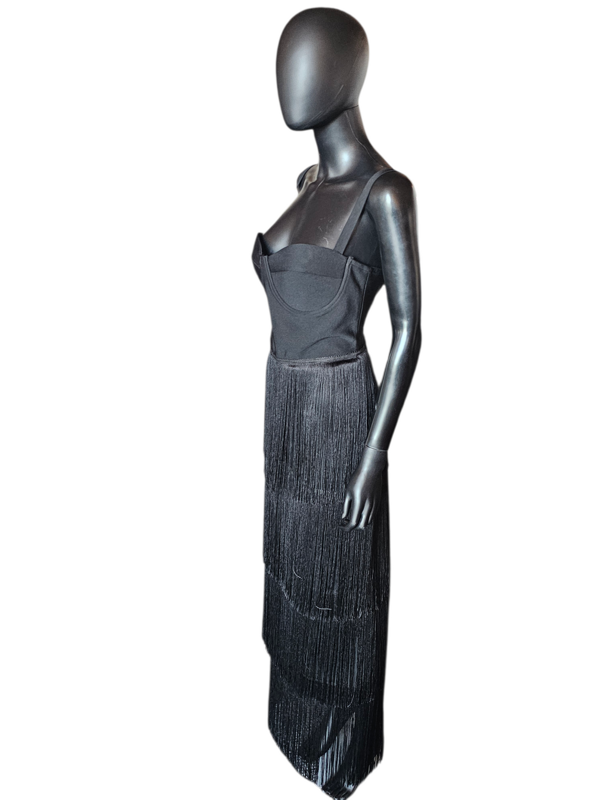 Fitted Black Fringe Maxi Party Dress NWT - Nova Luxe