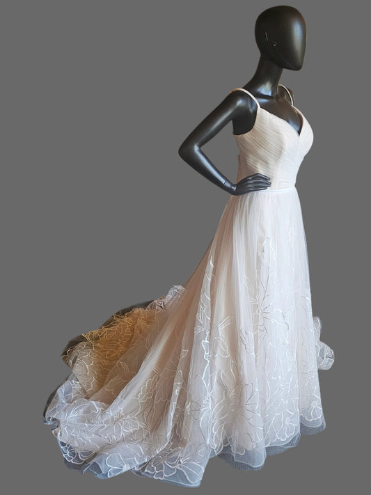 Blush Tulle Floral A-Line Embroidered Sequin Flowers - Maggie Sottero