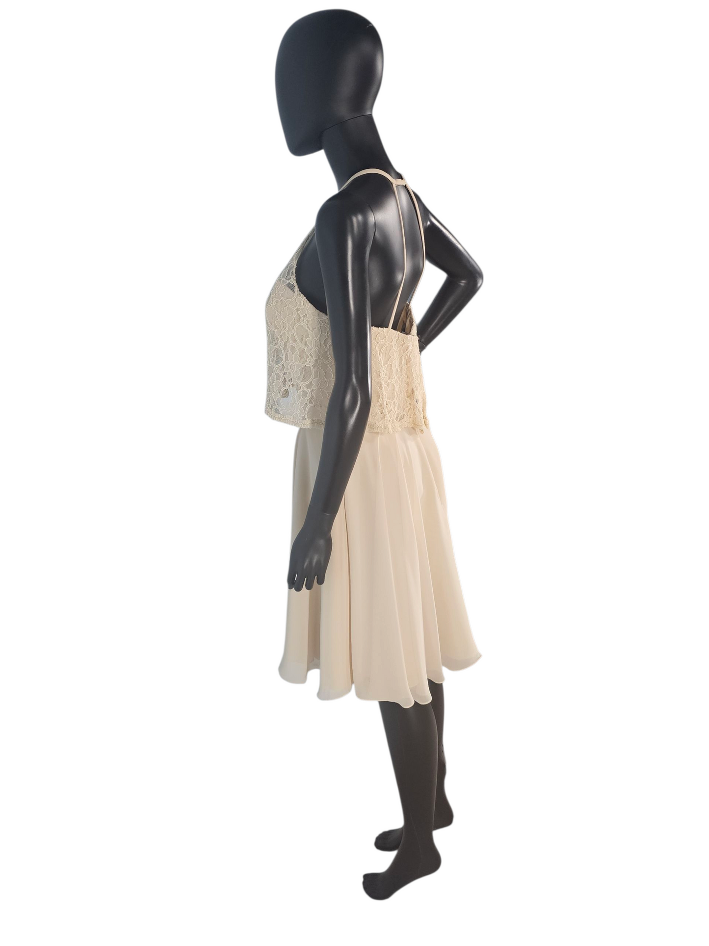 Champagne Lace/Chiffon Halter Flutter Cocktail/Party Dress - Mori Lee