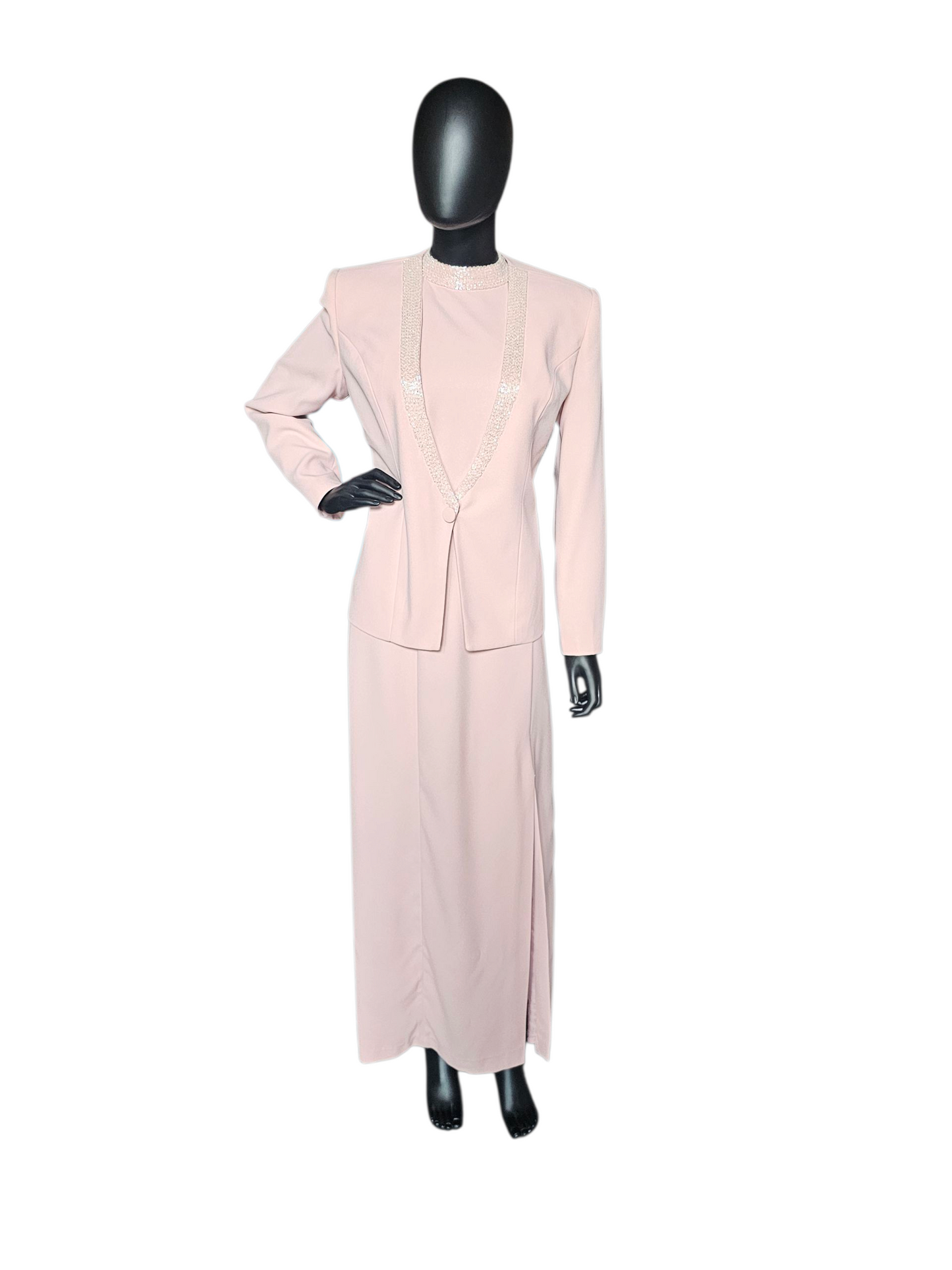 Soft Pink High Neck Sheath Formal Maxi Gown W/Jacket - Malas New York