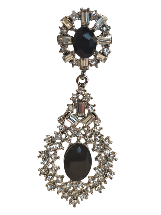 Black/Silver Crystal Drop Earring