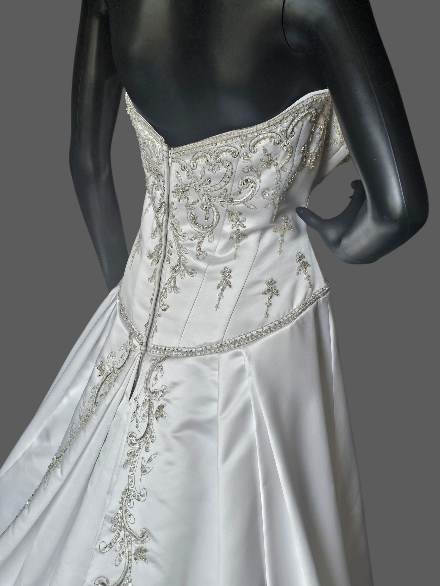 White Satin Drop Waist A-Line Wedding Gown  - Casablanca