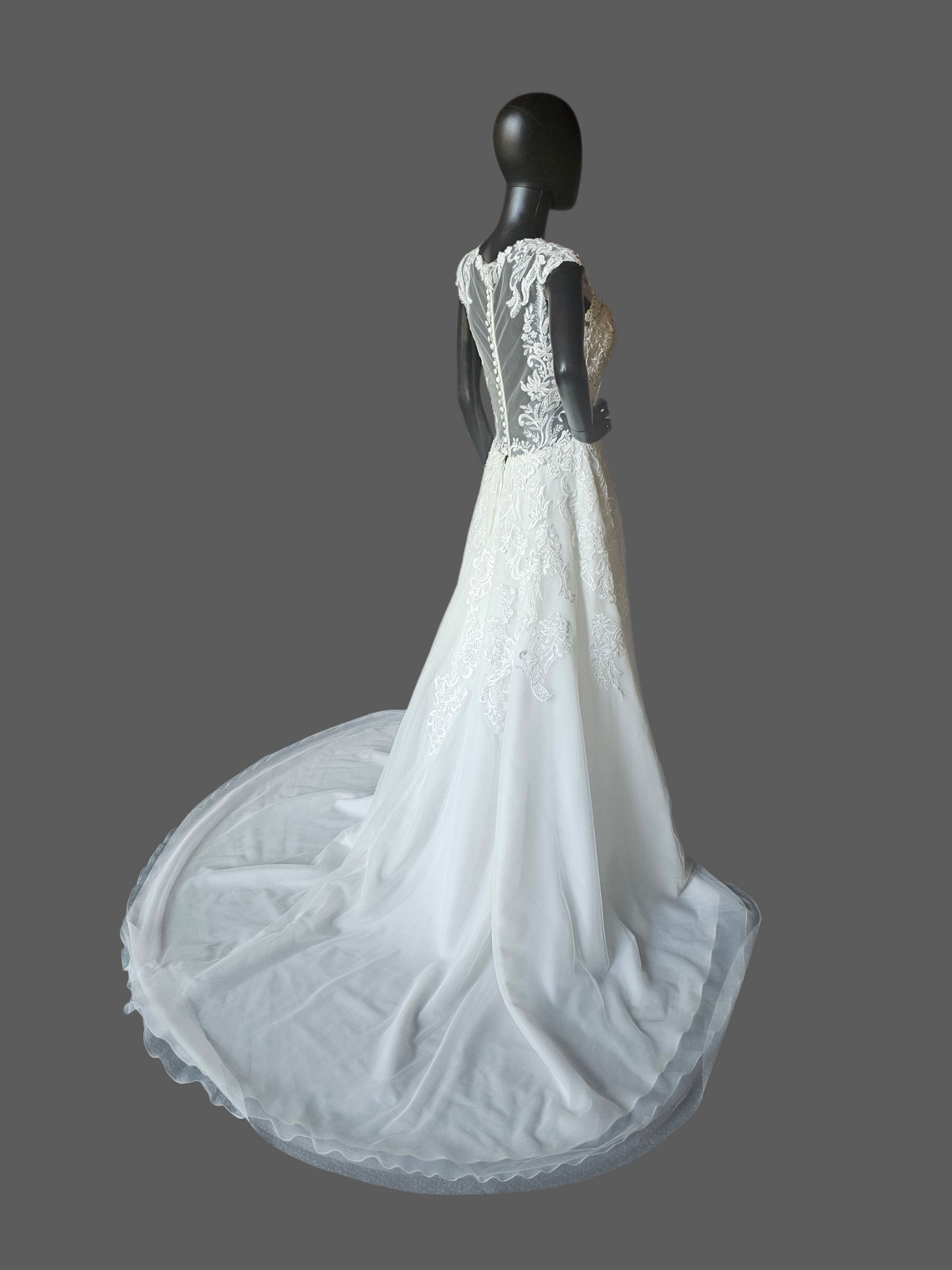 Ivory Illusion Cap Sleeve A-Line Net Wedding Gown - Mori Lee