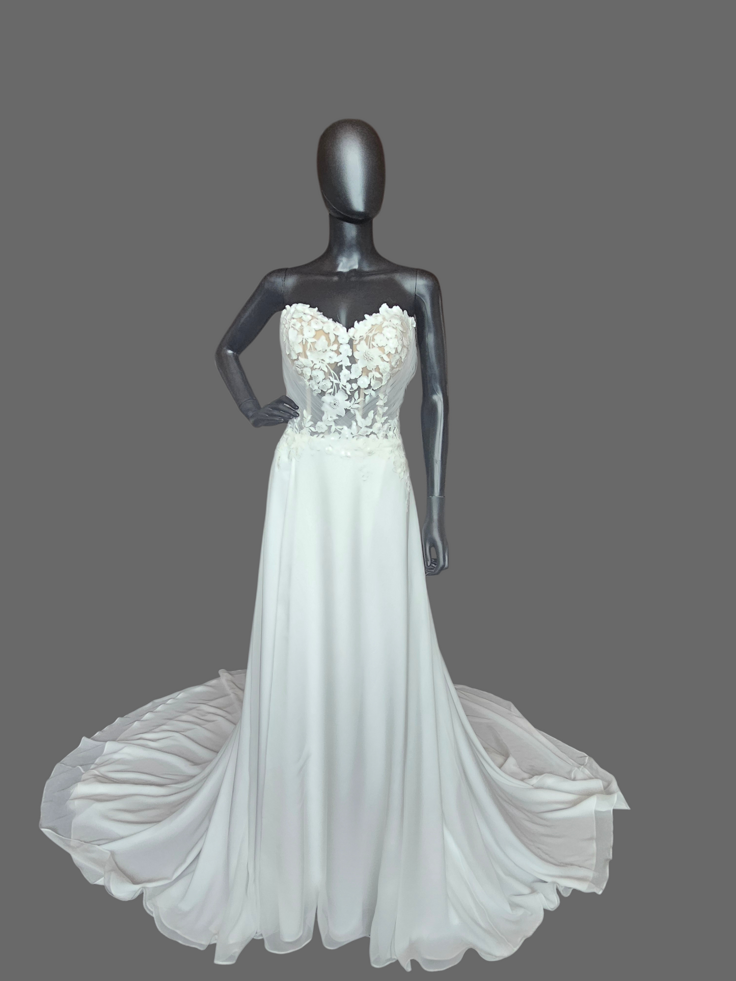 Ivory Silky Chiffon/Stretch Crepe Sweetheart Illusion Wedding Gown - Beloved