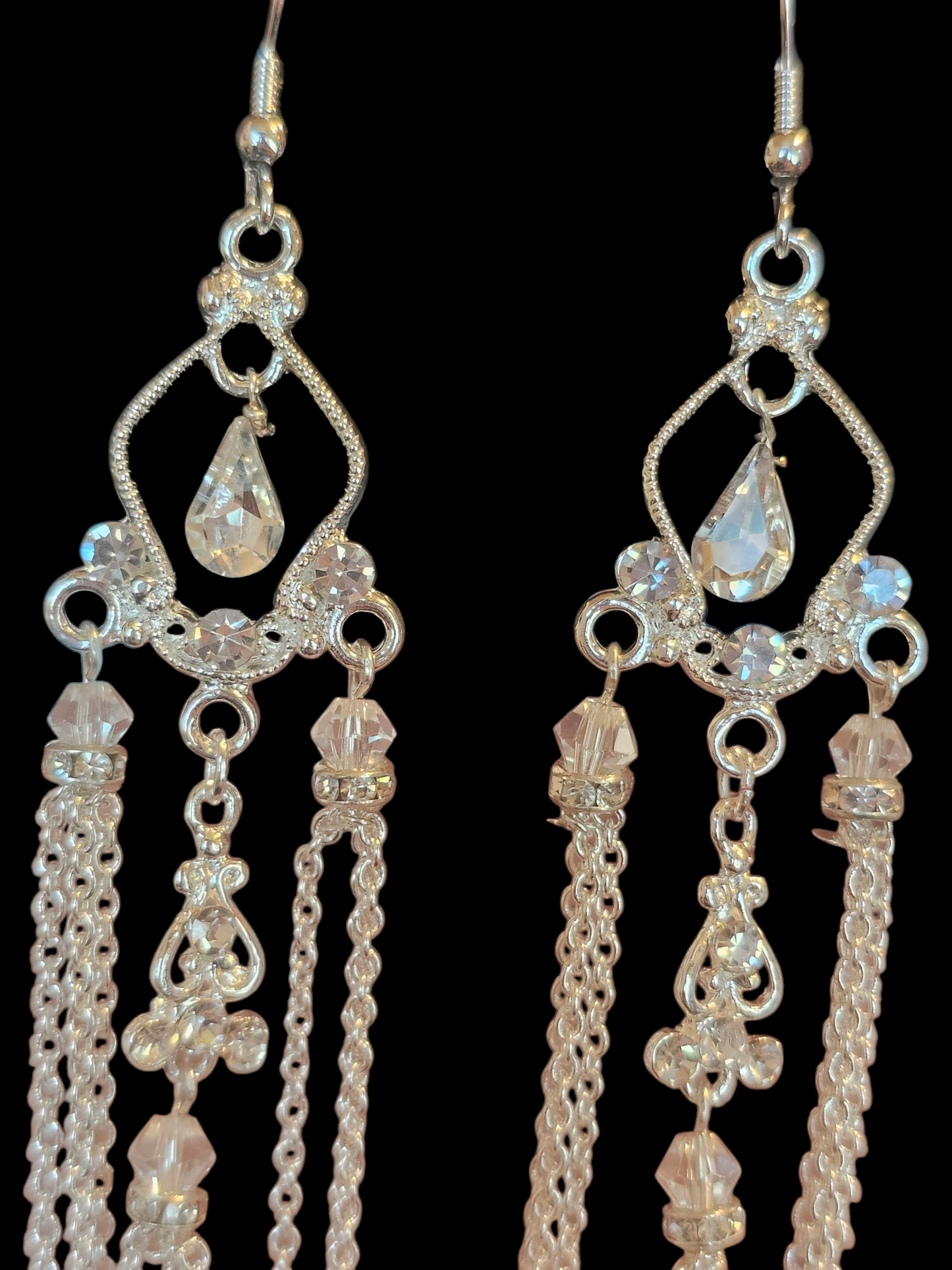 Silver Chain/Crystal Long Dangle Earring - Marionat