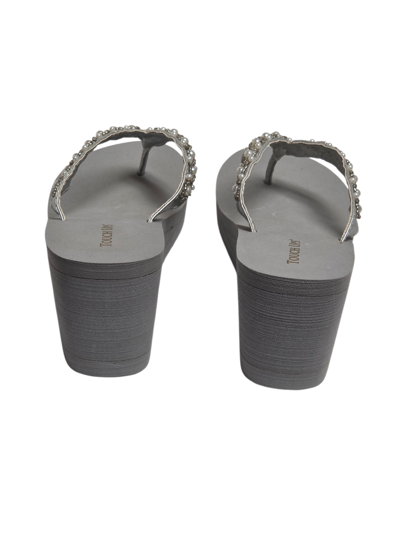 Silver/Pearl Wedge Thong Sandal Shoe - Touch Ups