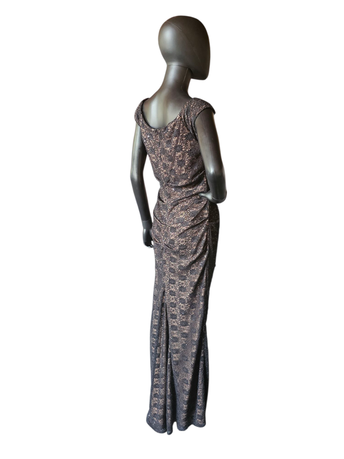 Black Lace Cap Sleeve Fitted Formal Gown NWT - Alex Evenings