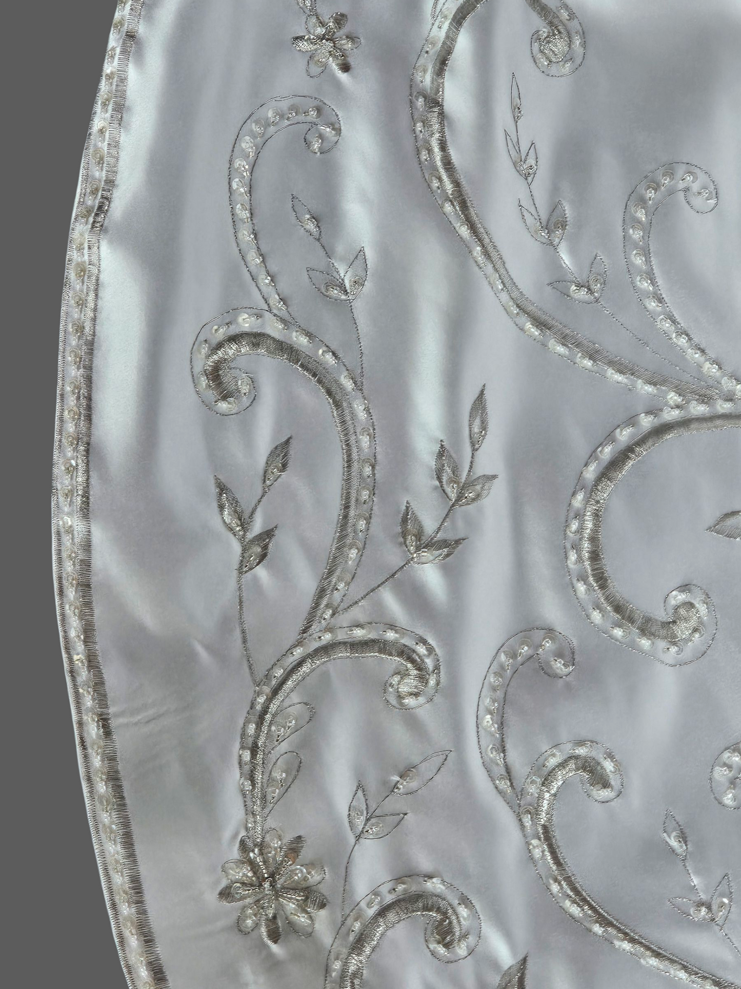 White Satin Drop Waist A-Line Wedding Gown  - Casablanca