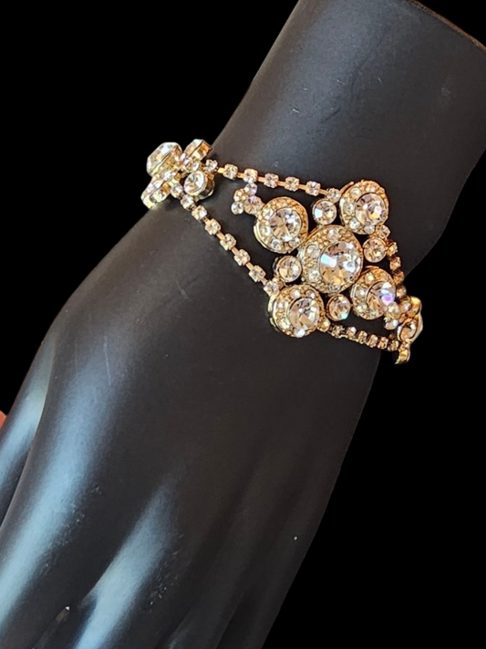 Gold/Large Crystal Art Deco Clasp Bracelet