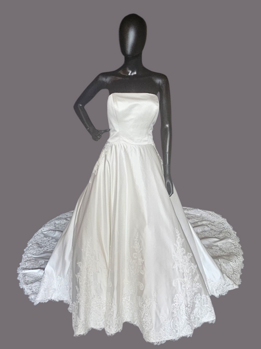 Strapless A-Line Ivory Satin with Scalloped Hem Detail -  Morilee