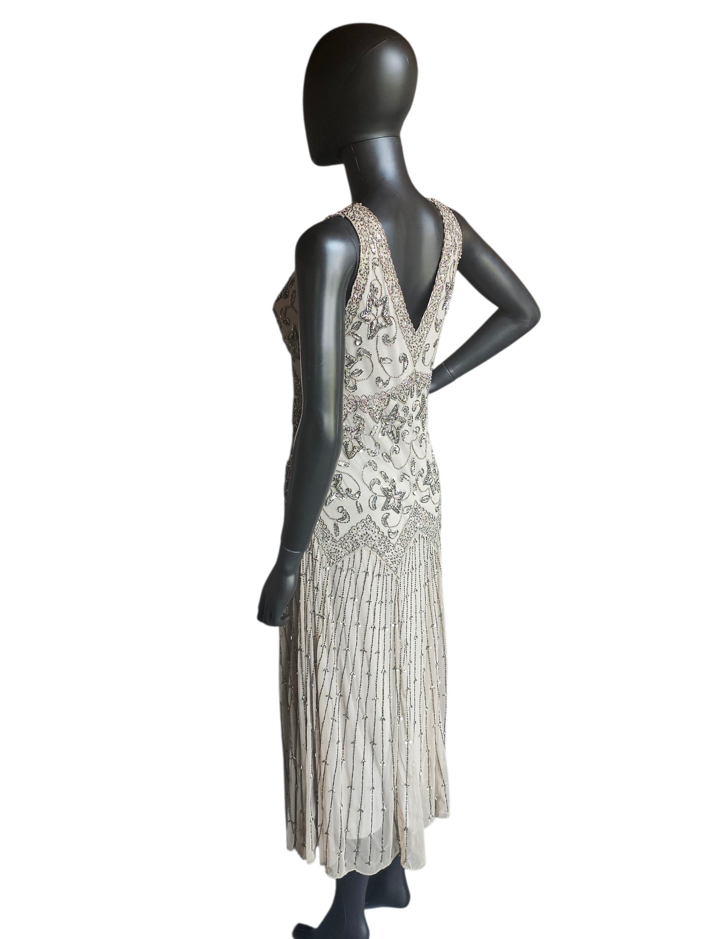 Sage Green/Metallic Beaded Drop Waist Party Dress - Pissaro Nights