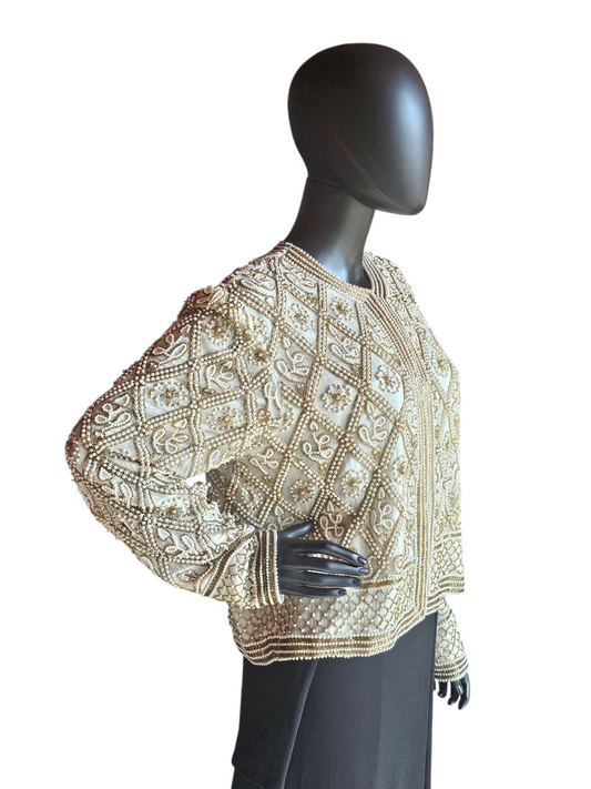 Ivory/Gold/Pearl 100% Silk Jacket