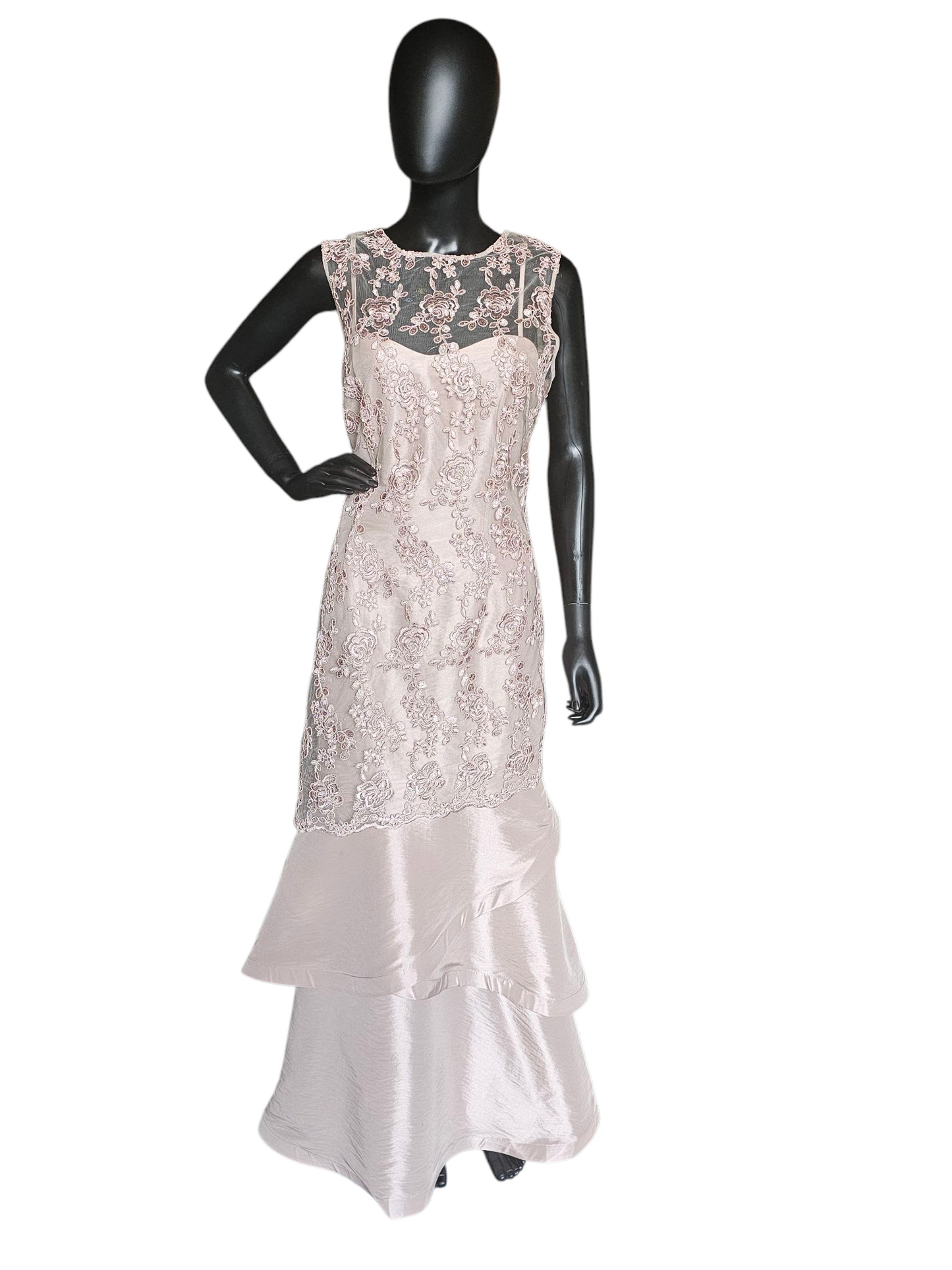 Vintage Rose Lace Overlay Formal Gown -