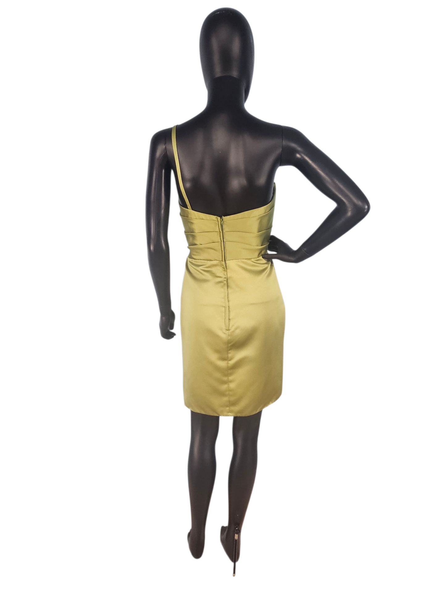 Moss Satin Fitted One Shoulder Cocktail Dress - Da Vinci