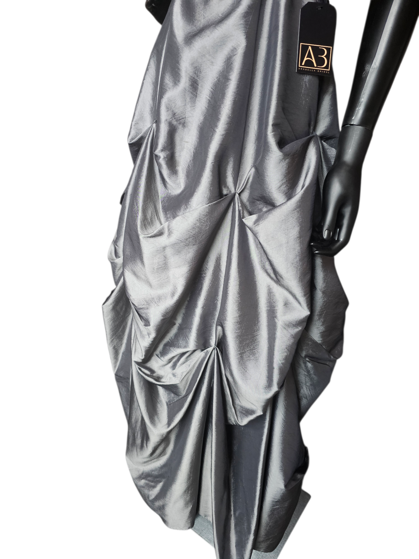 Grey Silver Tuck A-Line Full Length Formal Gown - DJ Jazz