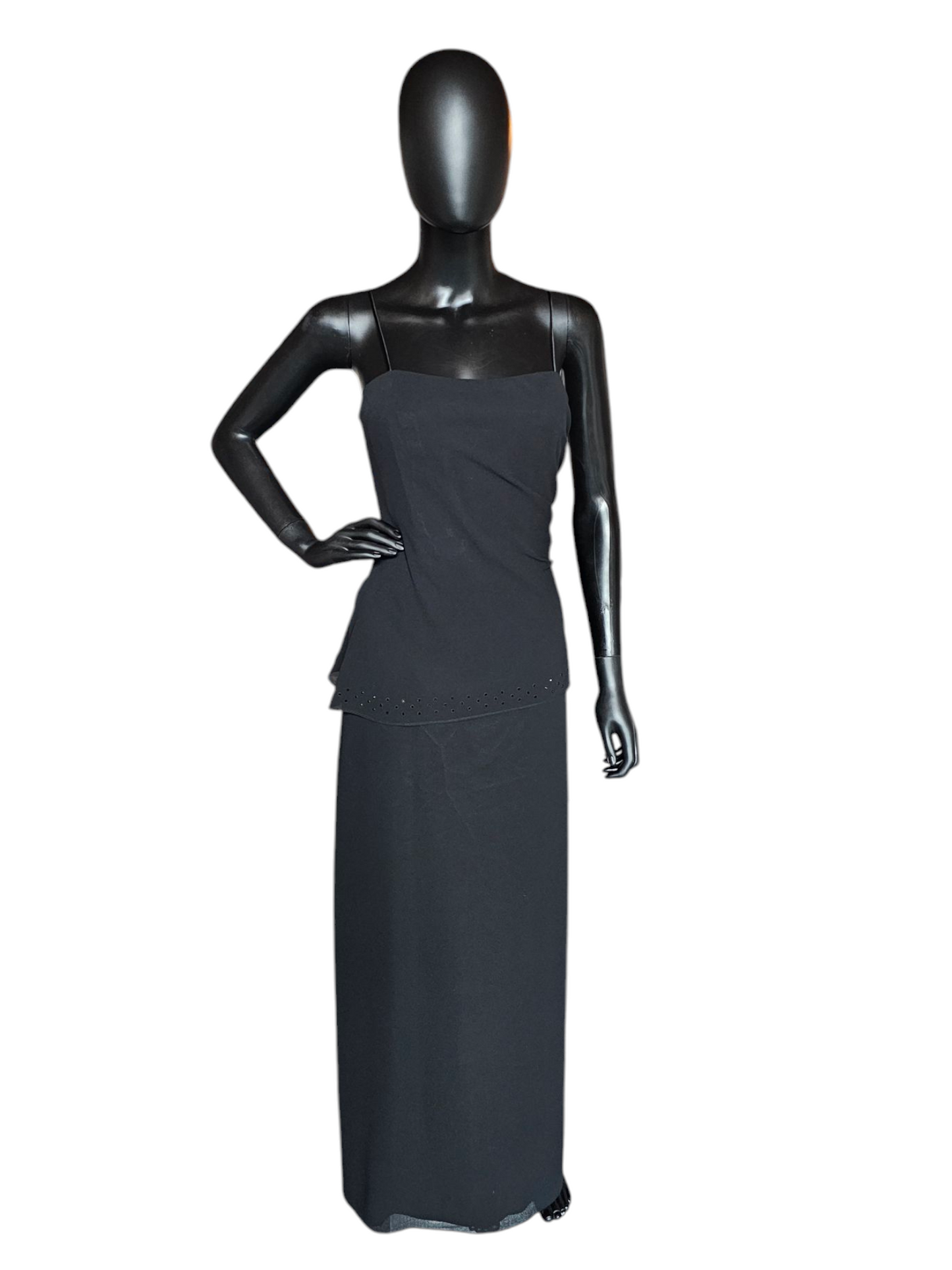 Black Crepe Asymmetrical Straight Cut Formal Dress