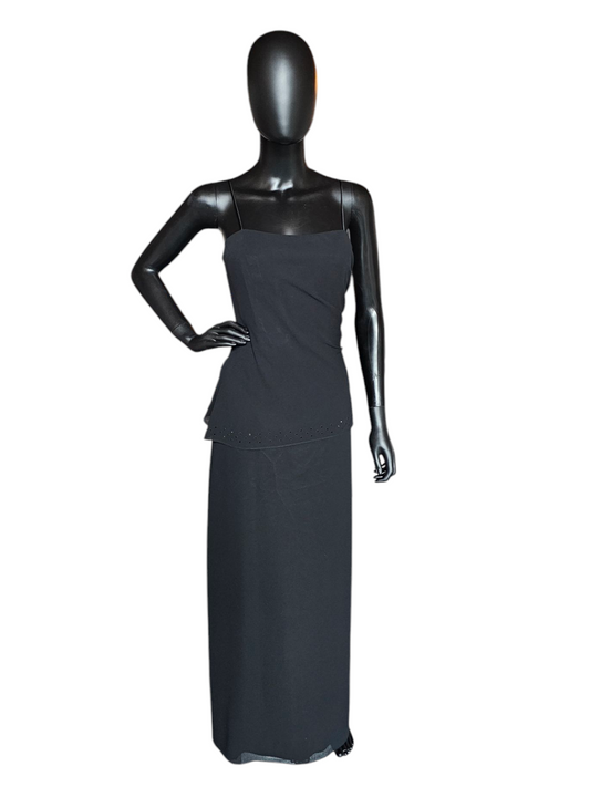 Black Crepe Asymmetrical Straight Cut Formal Dress
