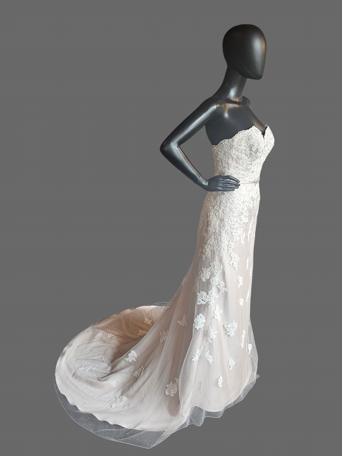 Rose/Iv Lace Belted Sweetheart Straight Wedding Gown - Private Label